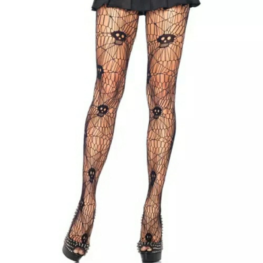 Sexy black skull patterned fishnet